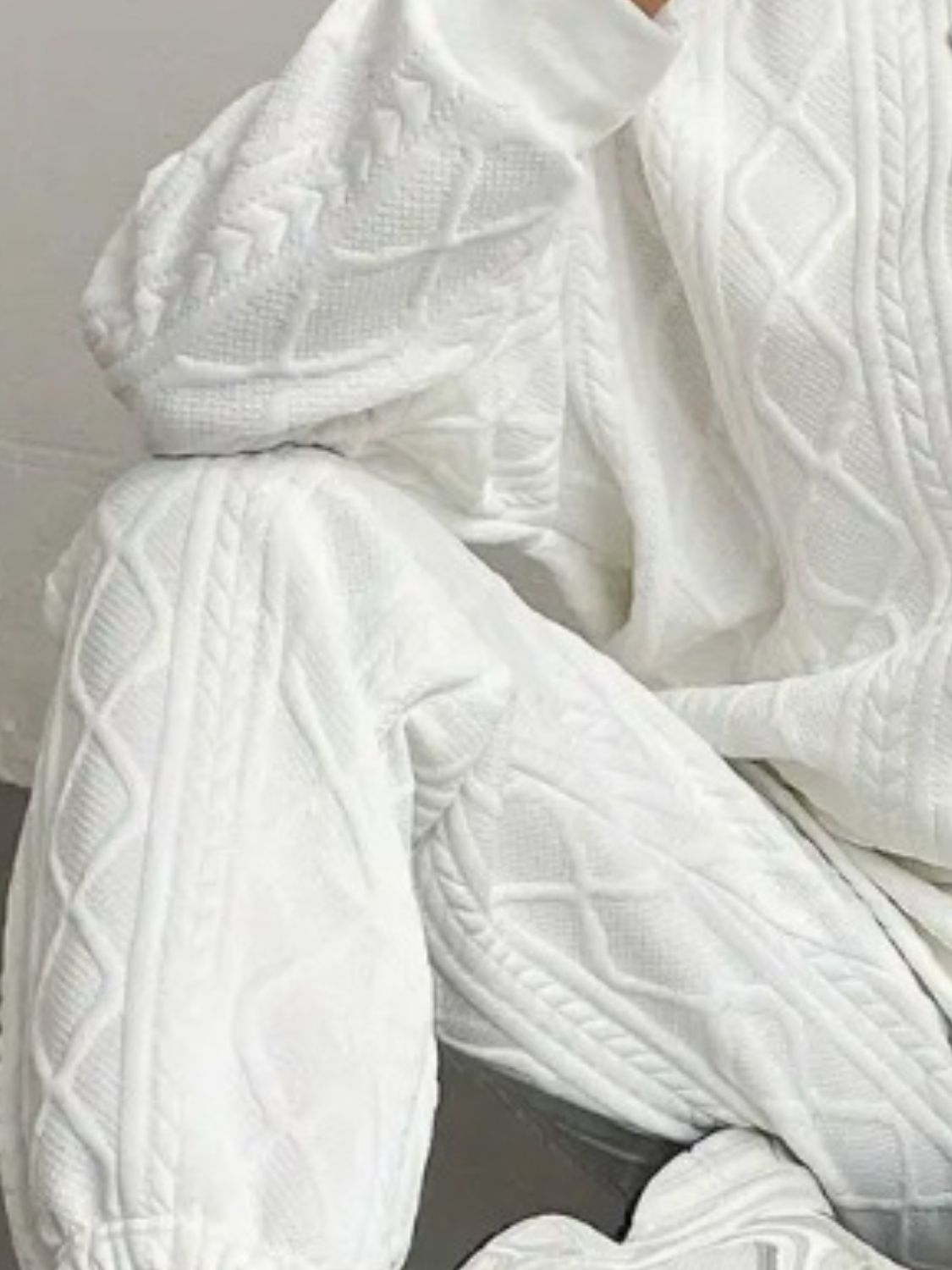 Texture Round Neck Long Sleeve Top and Pants Set