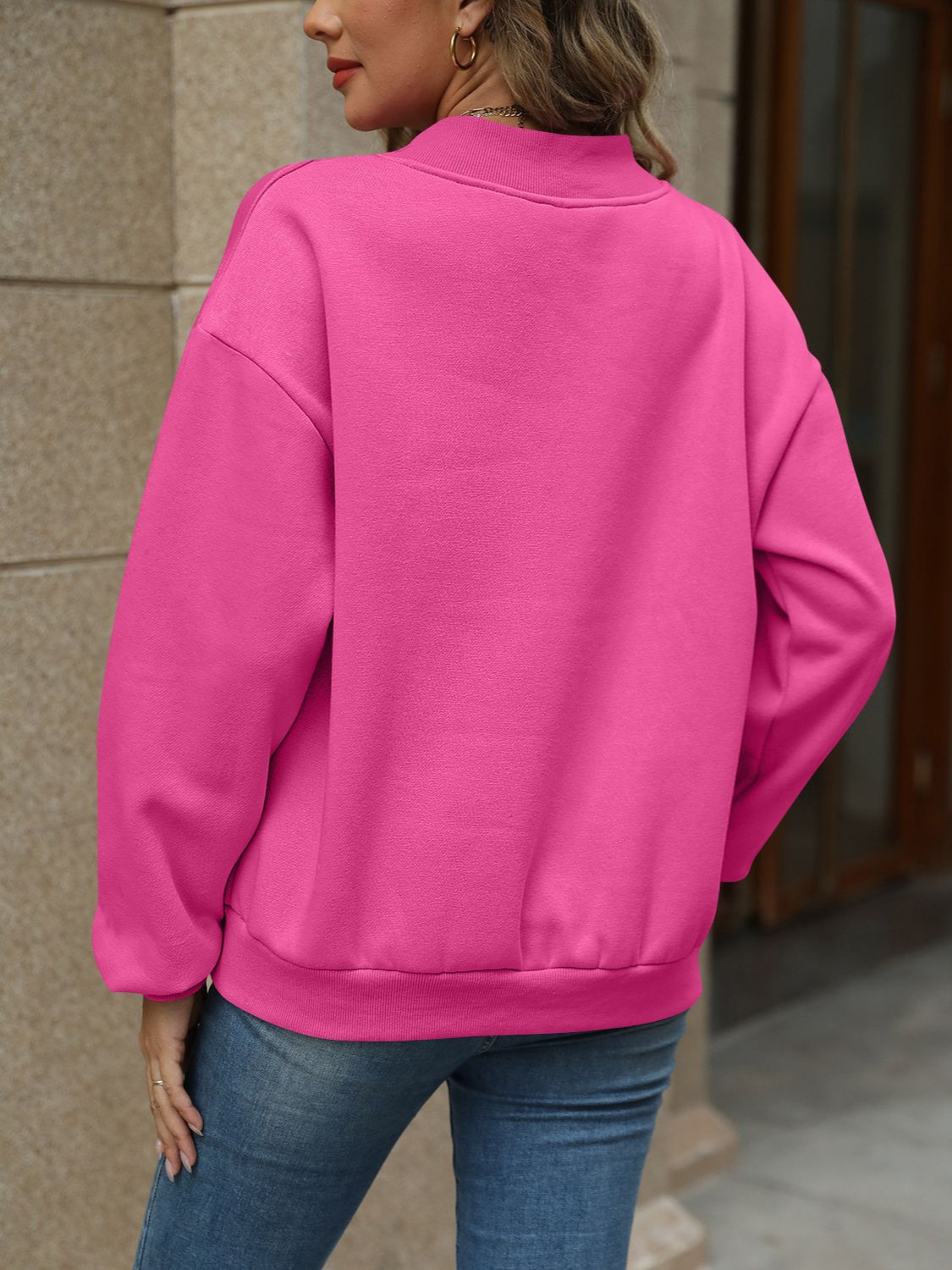 V-Neck Long Sleeve Dropped Shoulder Sweatshirt