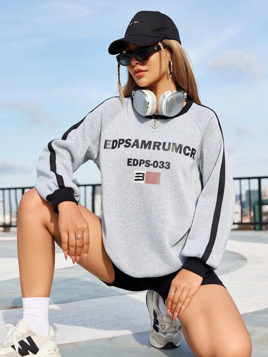 Letter Round Neck Long Sleeve Sweatshirt