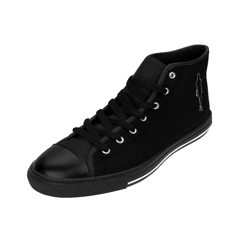 Women's High-top Sneakers- 7sL Black and Silver Fashion Shoes.