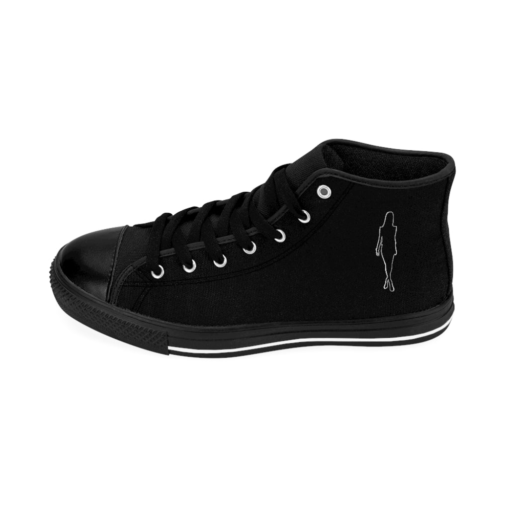 Women's High-top Sneakers- 7sL Black and Silver Fashion Shoes.