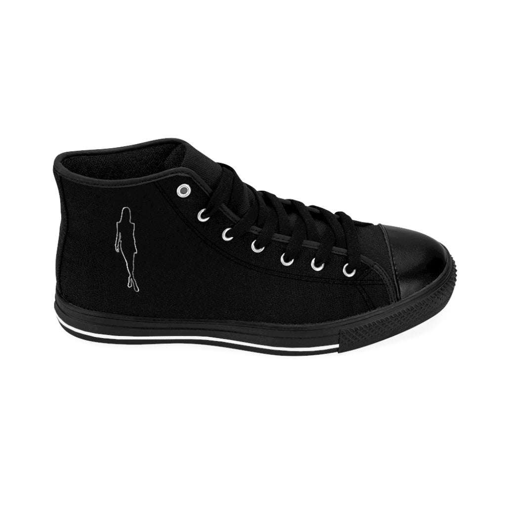 Women's High-top Sneakers- 7sL Black and Silver Fashion Shoes.