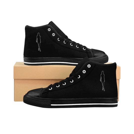 Women's High-top Sneakers- 7sL Black and Silver Fashion Shoes.