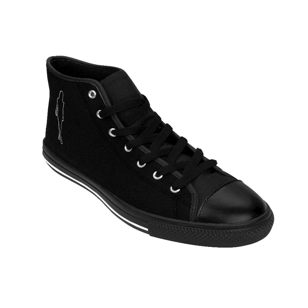 Women's High-top Sneakers- 7sL Black and Silver Fashion Shoes.